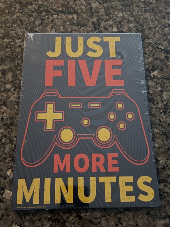 Other - Gaming Wall Sign - Black, Yellow & Red "Just Five More Minutes"